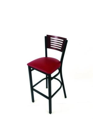 Jones River Series Barstool, Supports Up To 300 Lb, 28.5" Seat Height, Burgundy Seat, Dark Mahogany Back, Black Base