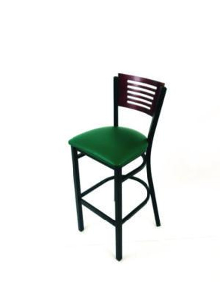 Jones River Series Barstool, Supports Up To 300 Lb, 28.5" Seat Height, Green Seat, Dark Mahogany Back, Black Base