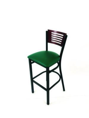 Jones River Series Barstool, Supports Up To 300 Lb, 28.5" Seat Height, Green Seat, Dark Mahogany Back, Black Base