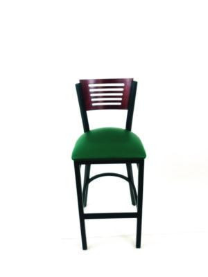 Jones River Series Barstool, Supports Up To 300 Lb, 28.5" Seat Height, Green Seat, Dark Mahogany Back, Black Base