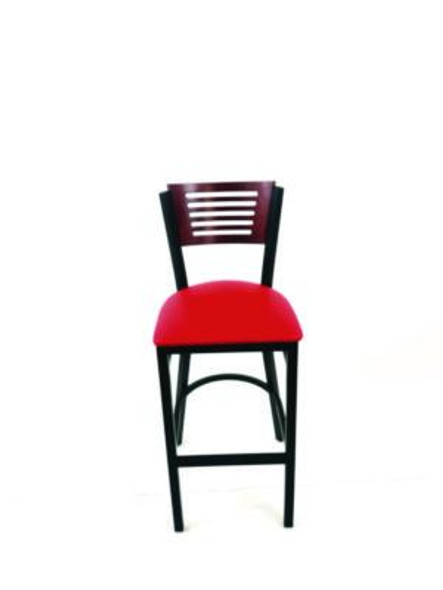Jones River Series Barstool, Supports Up To 300 Lb, 28.5" Seat Height, Red Seat, Dark Mahogany Back, Black Base