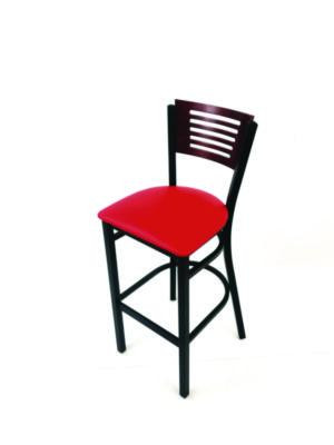 Jones River Series Barstool, Supports Up To 300 Lb, 28.5" Seat Height, Red Seat, Dark Mahogany Back, Black Base