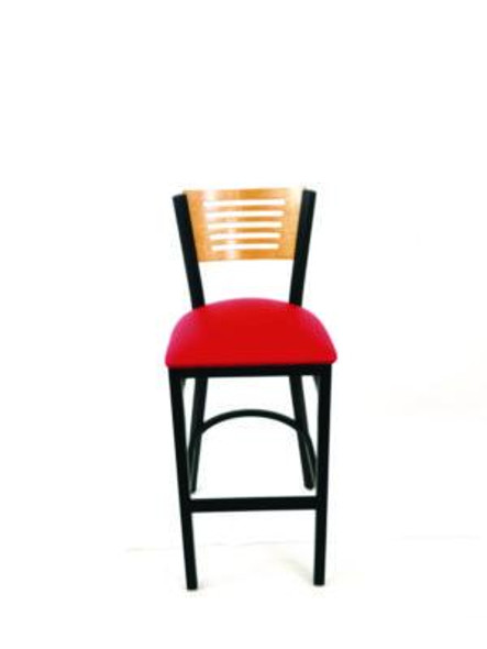 Jones River Series Barstool, Supports Up To 300 Lb, 28.5" Seat Height, Red Seat, Natural Back, Black Base