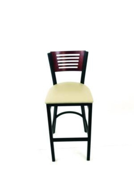 Jones River Series Barstool, Supports Up To 300 Lb, 28.5" Seat Height, Taupe Seat, Dark Mahogany Back, Black Base
