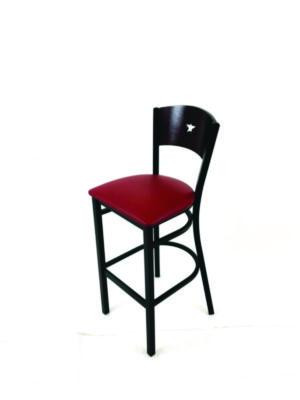 Liberty Series Barstool, Supports Up To 300 Lb, 28.5" Seat Height, Burgundy Seat, Dark Mahogany Back, Black Base
