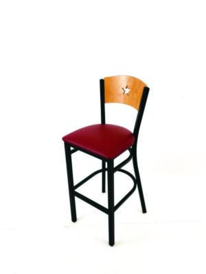 Liberty Series Barstool, Supports Up To 300 Lb, 28.5" Seat Height, Burgundy Seat, Natural Back, Black Base