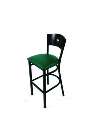 Liberty Series Barstool, Supports Up To 300 Lb, 28.5" Seat Height, Green Seat, Dark Mahogany Back, Black Base