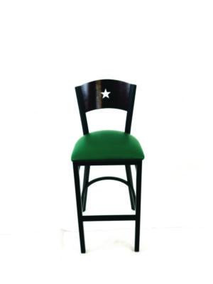 Liberty Series Barstool, Supports Up To 300 Lb, 28.5" Seat Height, Green Seat, Dark Mahogany Back, Black Base