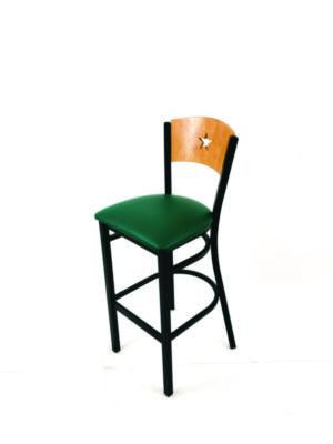Liberty Series Barstool, Supports Up To 300 Lb, 28.5" Seat Height, Green Seat, Natural Back, Black Base