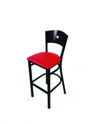 Liberty Series Barstool, Supports Up To 300 Lb, 28.5" Seat Height, Red Seat, Dark Mahogany Back, Black Base
