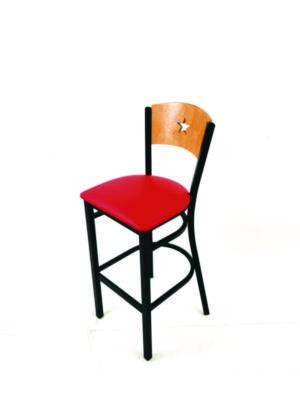 Liberty Series Barstool, Supports Up To 300 Lb, 28.5" Seat Height, Red Seat, Natural Back, Black Base