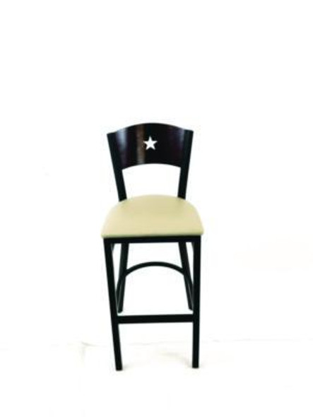 Liberty Series Barstool, Supports Up To 300 Lb, 28.5" Seat Height, Taupe Seat, Dark Mahogany Back, Black Base