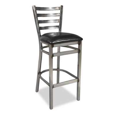 White Horse Series Barstools, Supports Up To 300 Lb, 29.5" Seat Height, Black Seat, Industrial Clear-Coat Steel Back/Frame