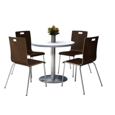 Pedestal Table With Four Espresso Jive Series Chairs, Round, 36" Dia x 29h, Crisp Linen