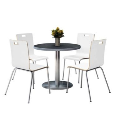Pedestal Table With Four White Jive Series Chairs, Round, 36" Dia x 29h, Graphite Nebula