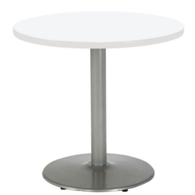Pedestal Table With Four Lime Green Kool Series Chairs, Round, 36" Dia x 29h, Designer White