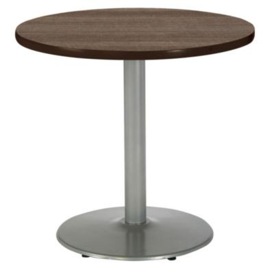 Pedestal Table With Four White Kool Series Chairs, Round, 36" Dia x 29h, Studio Teak