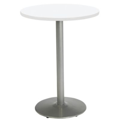 Pedestal Bistro Table With Four Black Kool Series Barstools, Round, 36" Dia x 41h, Designer White