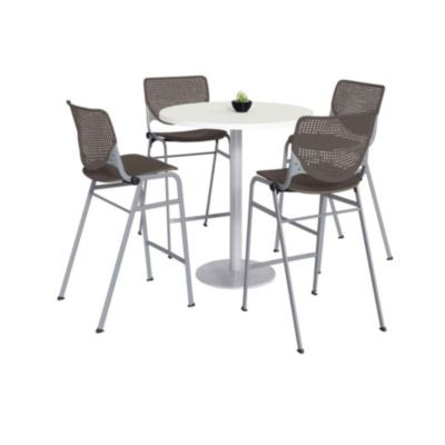 Pedestal Bistro Table With Four Brownstone Kool Series Barstools, Round, 36" Dia x 41h, Designer White