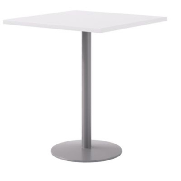Pedestal Bistro Table With Four Natural Jive Series Barstools, Square, 36 x 36 x 41, Designer White