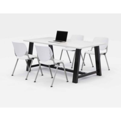 Midtown Dining Table With Four White Kool Series Chairs, 36 x 72 x 30, Designer White
