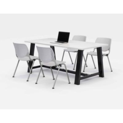 Midtown Dining Table With Four Light Gray Kool Series Chairs, 36 x 72 x 30, Designer White