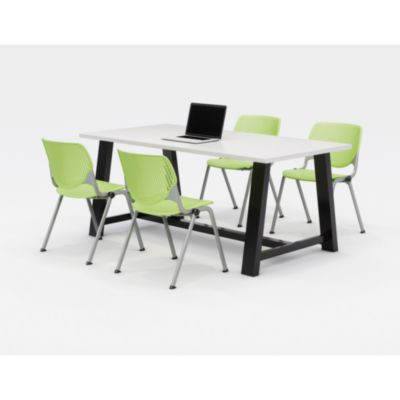 Midtown Dining Table With Four Lime Green Kool Series Chairs, 36 x 72 x 30, Designer White