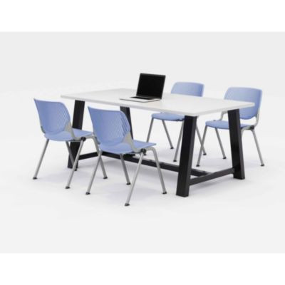 Midtown Dining Table With Four Periwinkle Kool Series Chairs, 36 x 72 x 30, Designer White
