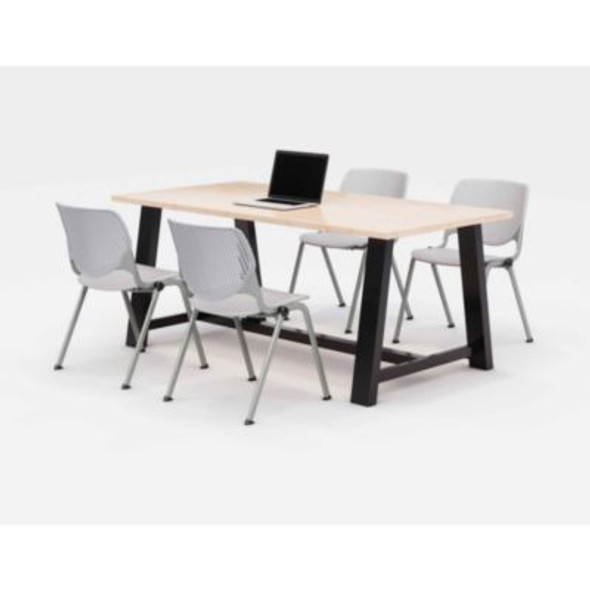 Midtown Dining Table With Four Light Gray Kool Series Chairs, 36 x 72 x 30, Kensington Maple