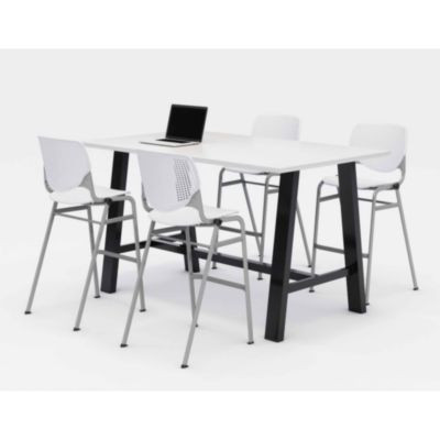 Midtown Bistro Dining Table With Four White Kool Barstools, 36 x 72 x 41, Designer White