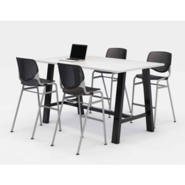 Midtown Bistro Dining Table With Four Black Kool Barstools, 36 x 72 x 41, Designer White