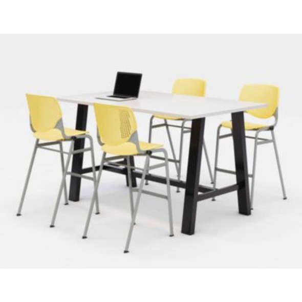 Midtown Bistro Dining Table With Four Yellow Kool Barstools, 36 x 72 x 41, Designer White