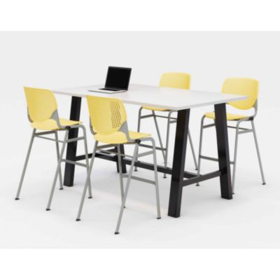 Midtown Bistro Dining Table With Four Yellow Kool Barstools, 36 x 72 x 41, Designer White
