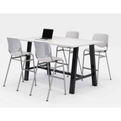 Midtown Bistro Dining Table With Four Light Gray Kool Barstools, 36 x 72 x 41, Designer White