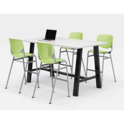 Midtown Bistro Dining Table With Four Lime Green Kool Barstools, 36 x 72 x 41, Designer White