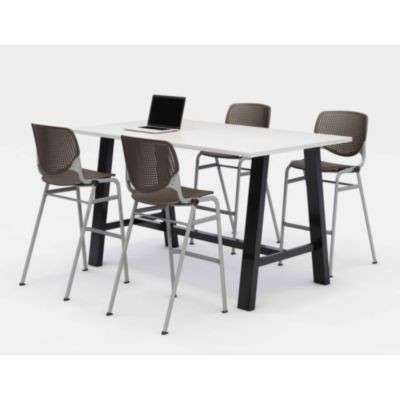 Midtown Bistro Dining Table With Four Brownstone Kool Barstools, 36 x 72 x 41, Designer White