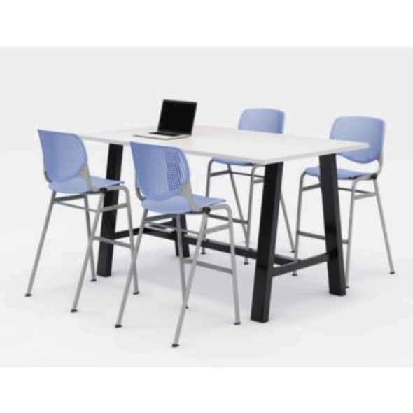 Midtown Bistro Dining Table With Four Periwinkle Kool Barstools, 36 x 72 x 41, Designer White