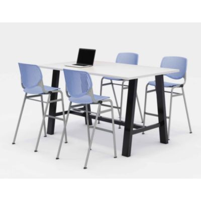 Midtown Bistro Dining Table With Four Periwinkle Kool Barstools, 36 x 72 x 41, Designer White