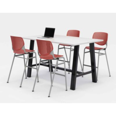 Midtown Bistro Dining Table With Four Coral Kool Barstools, 36 x 72 x 41, Designer White