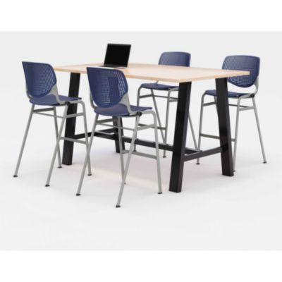 Midtown Bistro Dining Table With Four Navy Kool Barstools, 36 x 72 x 41, Kensington Maple