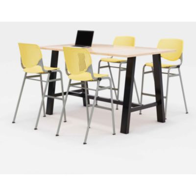 Midtown Bistro Dining Table With Four Yellow Kool Barstools, 36 x 72 x 41, Kensington Maple