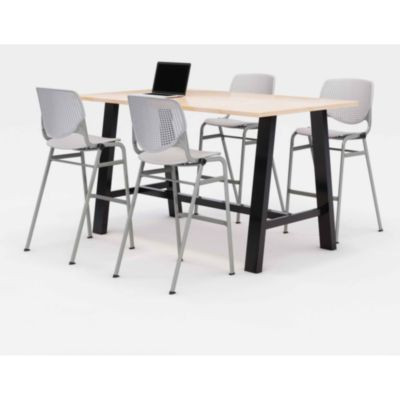 Midtown Bistro Dining Table With Four Light Gray Kool Barstools, 36 x 72 x 41, Kensington Maple