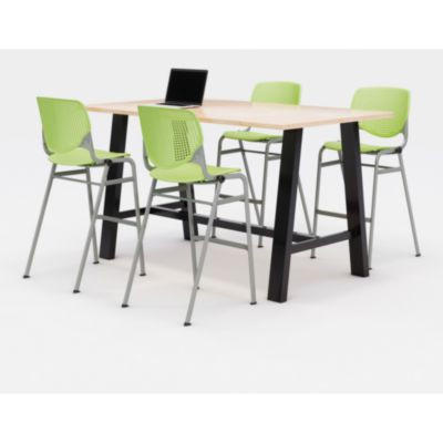 Midtown Bistro Dining Table With Four Lime Green Kool Barstools, 36 x 72 x 41, Kensington Maple