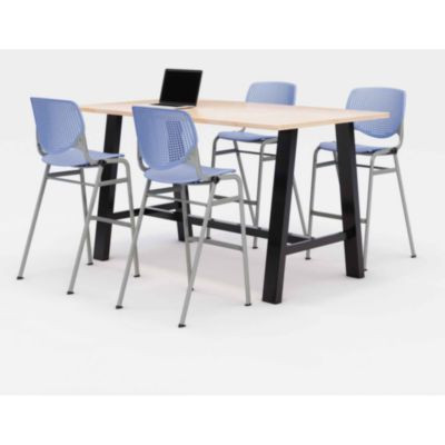 Midtown Bistro Dining Table With Four Periwinkle Kool Barstools, 36 x 72 x 41, Kensington Maple