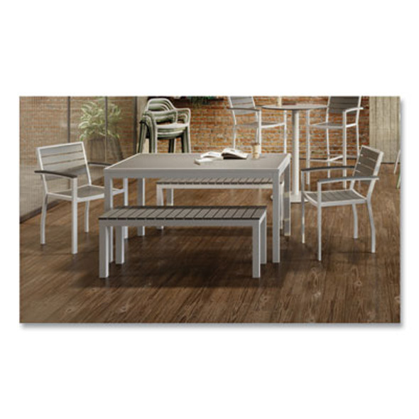 Eveleen Outdoor Dining Table Set, 55" x 35" x 29" Rectangular Table, 2 Benches, 2 Armchairs, Gray/White