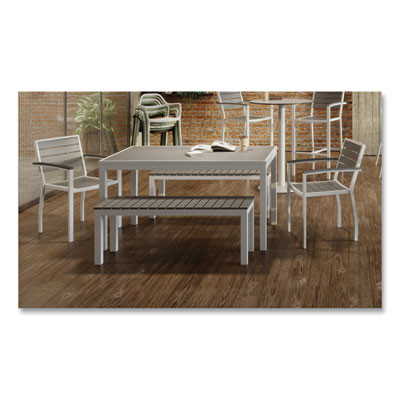 Eveleen Outdoor Dining Table Set, 55" x 35" x 29" Rectangular Table, 2 Benches, 2 Armchairs, Gray/White