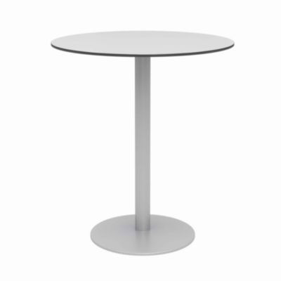 Eveleen Outdoor Bistro Patio Table With Four Mocha Powder-Coated Polymer Barstools, Round, 41"h, Gray