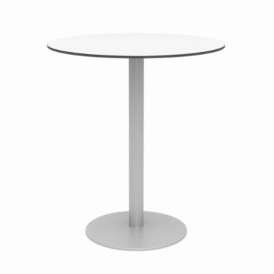 Eveleen Outdoor Bistro Patio Table With Four Gray Powder-Coated Polymer Barstools, Round, 41"h, White