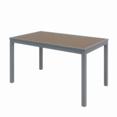 Eveleen Outdoor Patio Table With Six Mocha Powder-Coated Polymer Chairs, 32 x 55 x 29, Mocha