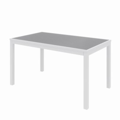 Eveleen Outdoor Patio Table With Six Gray Powder-Coated Polymer Chairs, 32 x 55 x 29, Gray